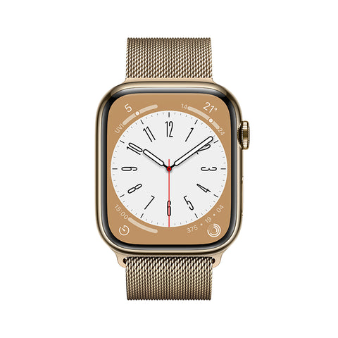 Apple Watch Series 8 智能手表(GPS+蜂窝版) 45mm 金色不锈钢表壳 金色米兰尼斯表带多彩表盘 大尺寸视网膜显示屏 健康监测 运动健身好帮手